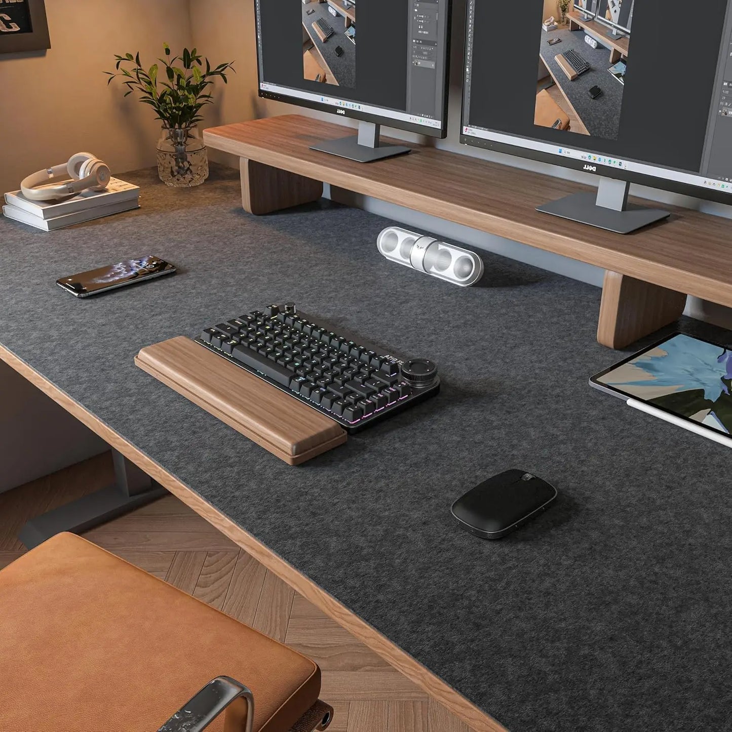 Large Felt Desk Mat 31.5"x15.7" | Mouse Pad, Keyboard Mat & Desk Protector - Dark Gray