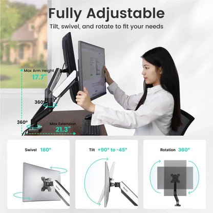 Nearhub MS-002 Dual Monitor Arm | C-Clamp & Grommet Mount, Flex Adjustment