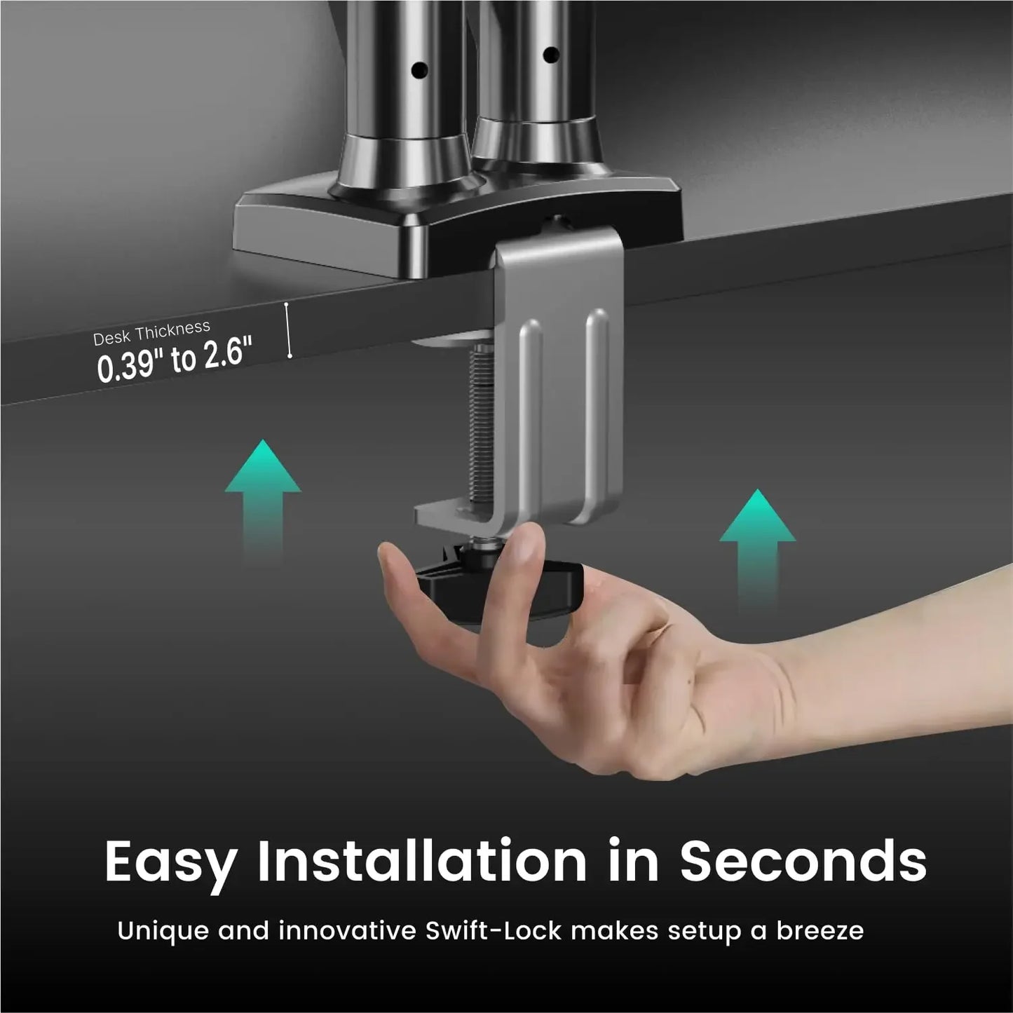 Nearhub MS-002 Dual Monitor Arm | C-Clamp & Grommet Mount, Flex Adjustment