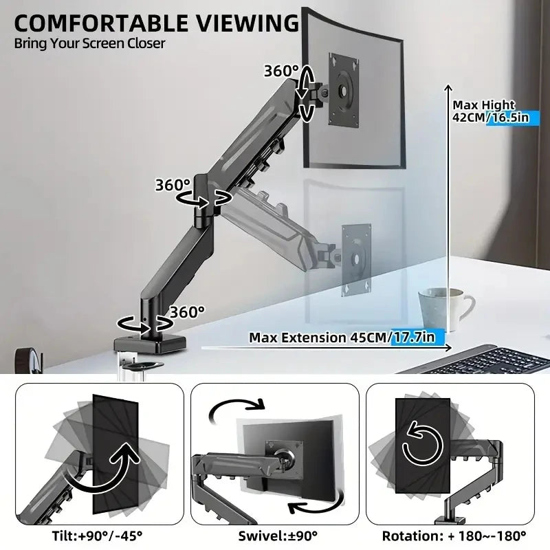 Single Monitor Arm for 13-32" Screens | Full Motion Swivel Desktop Stand