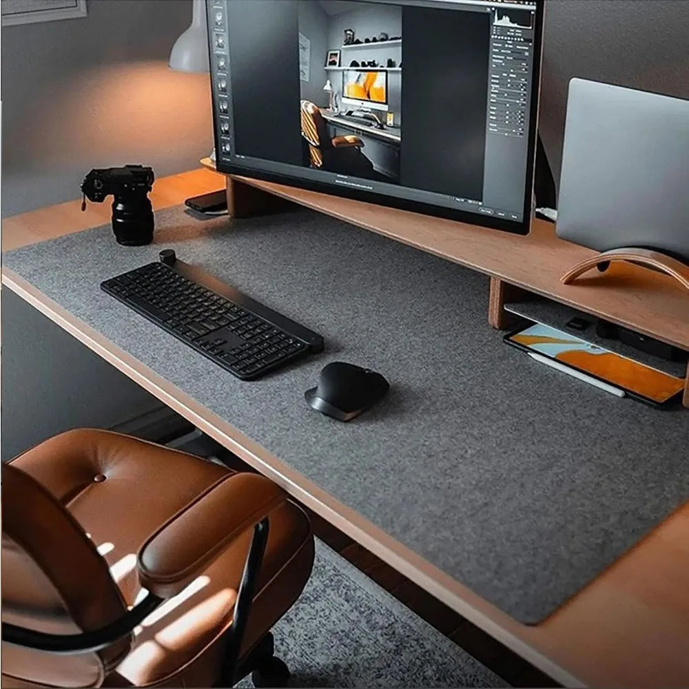 Large Felt Desk Mat 31.5"x15.7" | Mouse Pad, Keyboard Mat & Desk Protector - Dark Gray