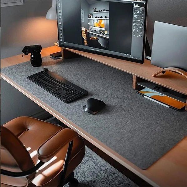 Large Felt Desk Mat 31.5"x15.7" | Mouse Pad, Keyboard Mat & Desk Protector - Dark Gray