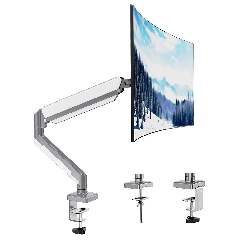 Gas Spring Monitor Arm for 13-32" Screens | Adjustable Single Mount with Clamp & Grommet Base