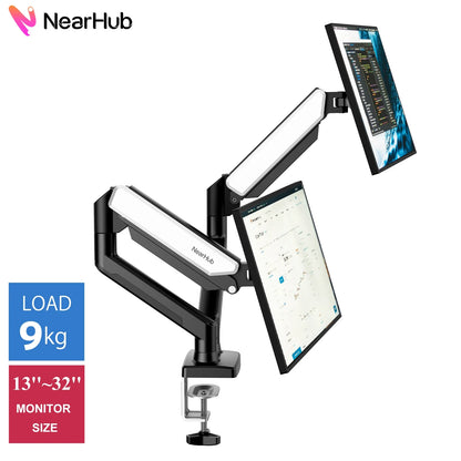 Nearhub MS-002 Dual Monitor Arm | C-Clamp & Grommet Mount, Flex Adjustment