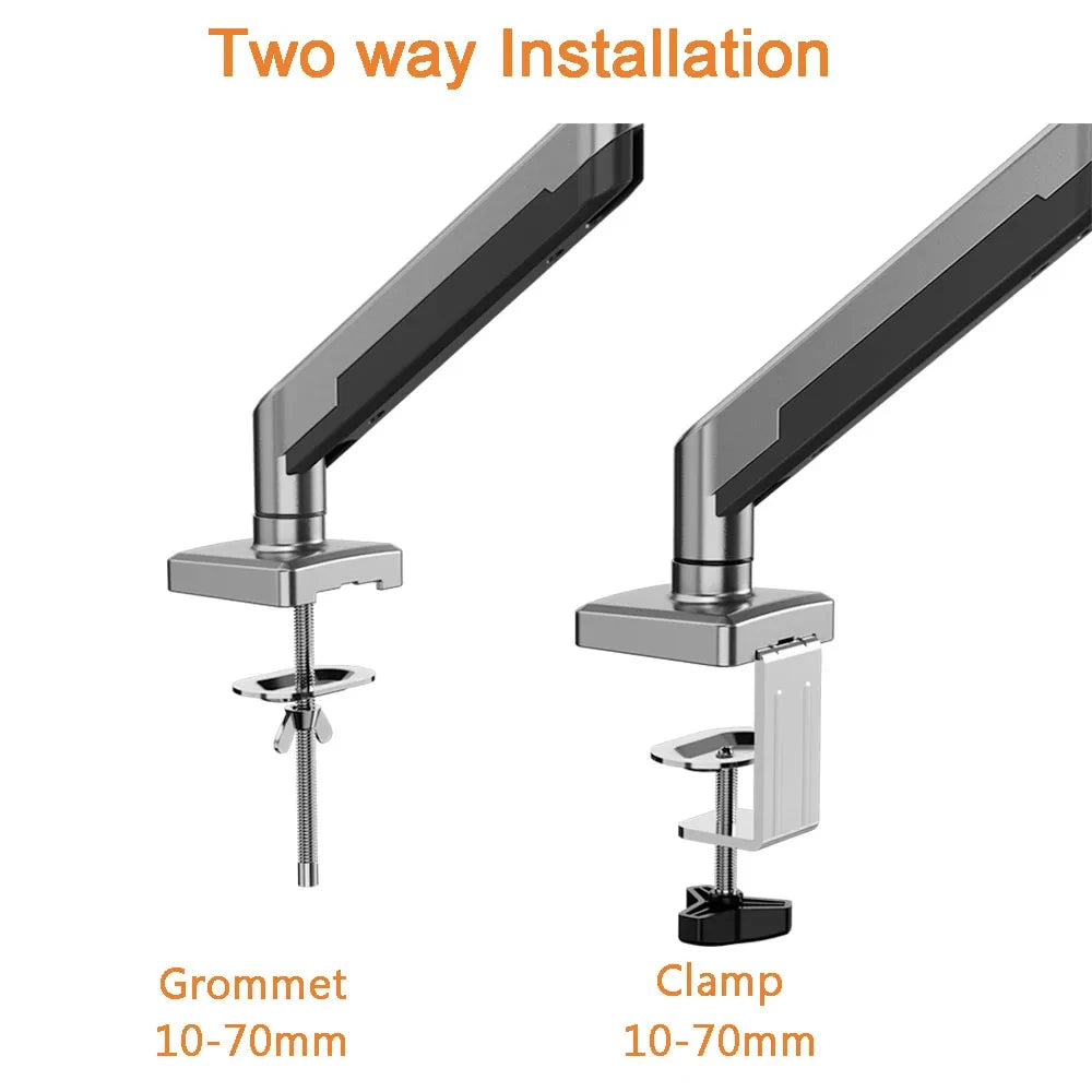 Gas Spring Monitor Arm for 13-32" Screens | Adjustable Single Mount with Clamp & Grommet Base