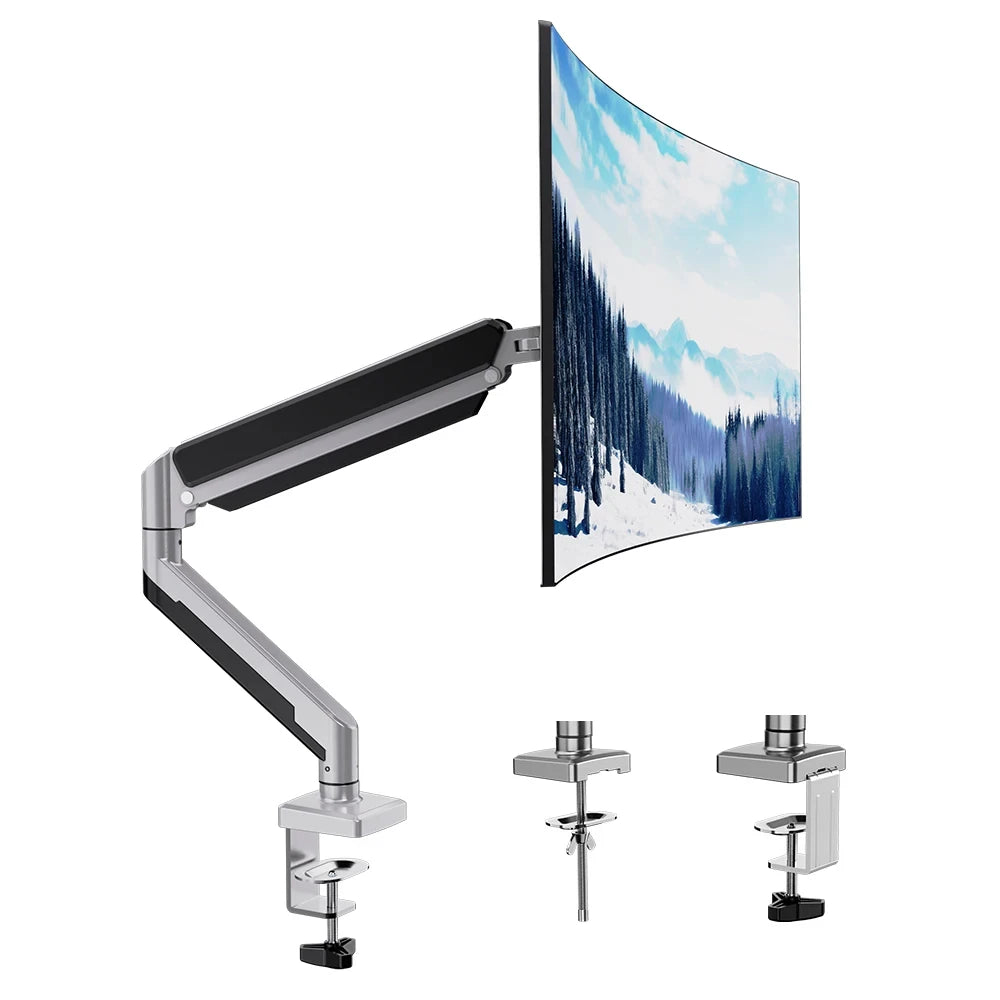 Gas Spring Monitor Arm for 13-32" Screens | Adjustable Single Mount with Clamp & Grommet Base