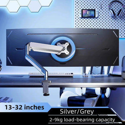 Gas Spring Monitor Arm for 13-32" Screens | Adjustable Single Mount with Clamp & Grommet Base