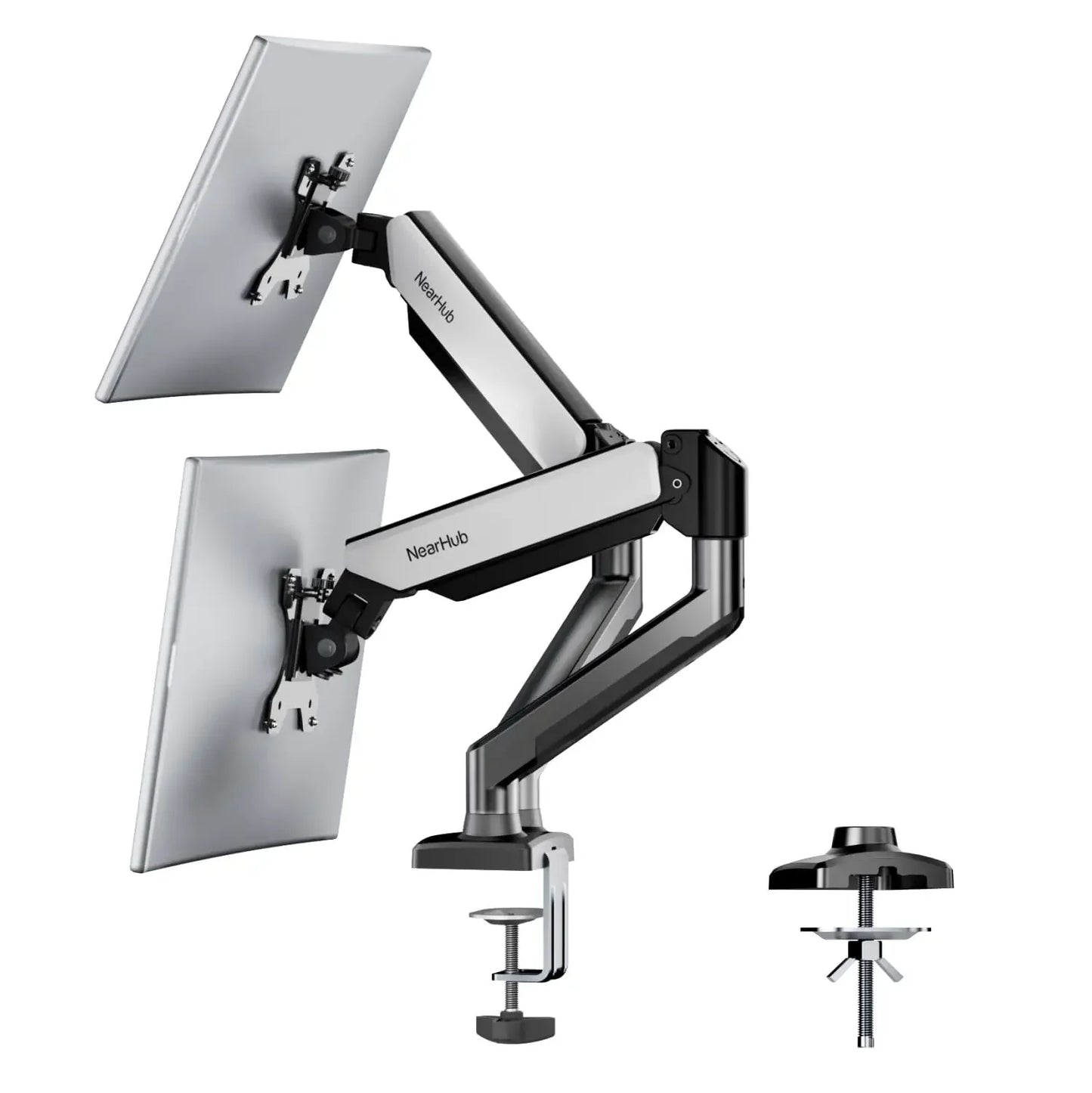 Nearhub MS-002 Dual Monitor Arm | C-Clamp & Grommet Mount, Flex Adjustment